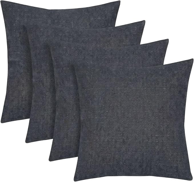 RSH DECOR Square Throw Pillows Set of 4, 20" x 20", Outdoor Pillows Waterproof, Outdoor Pillow Covers, Pillow Covers for Couch, Sancy Denim, Made in USA