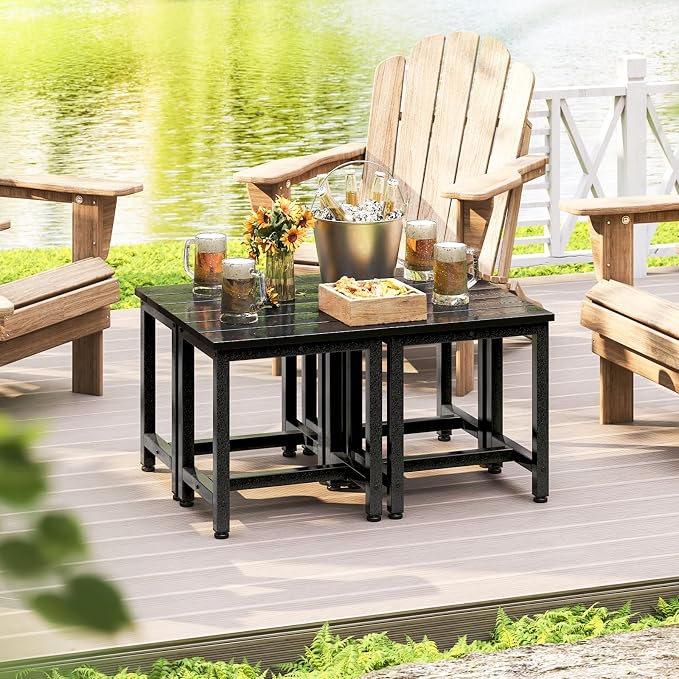 ODK Outdoor Side Tables Set of 2, Adirondack Patio End Table with Weather-Resistant Waterproof Top for Hot Tub Garden, Balcony, Poolside, 2PCS, Black