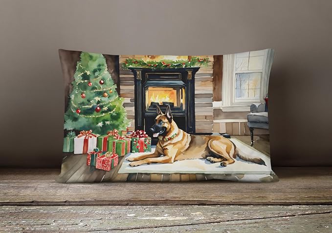 Caroline's Treasures DAC2607PW1216 Belgian Malinois Cozy Christmas Throw Pillow Machine Washable, Indoor Outdoor Decorative Pillow for Couch, Bed or Patio, 12HX16W