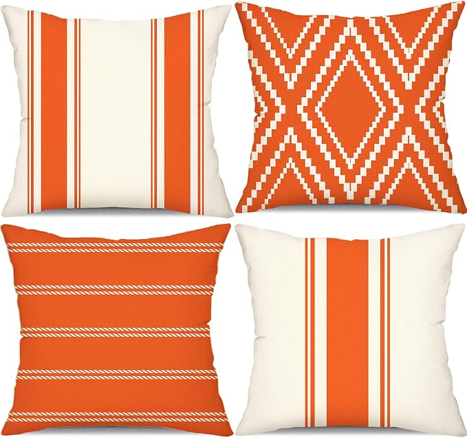 DFXSZ Outdoor Orange Waterproof Geometry Pillow Covers 20x20 Set of 4 | Summer Fall Waterproof Modern Throw Pillowcases（No Inserts） Outdoor Decor for Patio Funiture Garden Polyester Covers