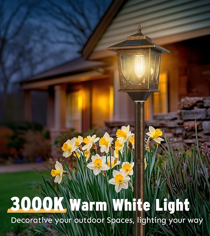 63" Solar Lamp Post Light 2 Pack, Solar Light Posts for Outside Waterproof, Outdoor Lamps for Patio, Backyard, Front Porch Decor, Warm White, Replaceable Bulb