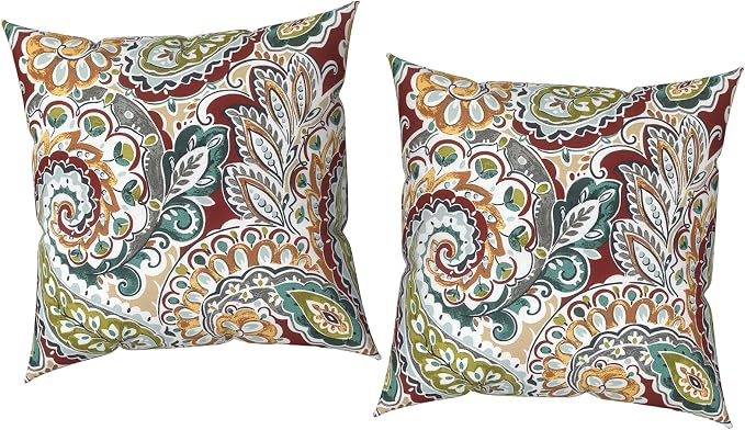 Outdoor Pillow Covers 16x16 Inch Set of 2 Waterproof Decorative Throw Pillow Covers Patio Pillow Cases for Patio Furniture Garden Couch Farmhouse,Paisley Chilli