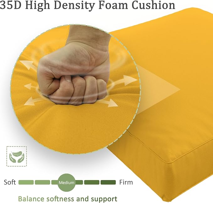 Outdoor Furniture Replacement Cushions, Waterproof Patio Furniture Cushions, 4" Deep Seat Outdoor Sectional Cushion for 3-Seat Outdoors Rattan Sofa Patio Sofa Cushion, Yellow