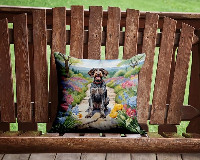 Caroline's Treasures German Wirehaired Pointer Spring Path Throw Pillow Machine Washable, Indoor Outdoor Decorative Pillow for Couch, Bed or Patio, 14Hx14W