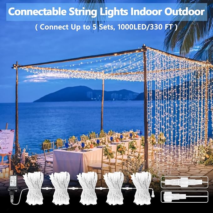 200 LED Connectable String Lights, 66FT Christmas Lights Outdoor Indoor | Cool White, 13 Modes, Timer, Clear Wire Waterproof Twinkle Fairy Lights Plug in for Bedroom Classroom Patio Xmas Tree Decor