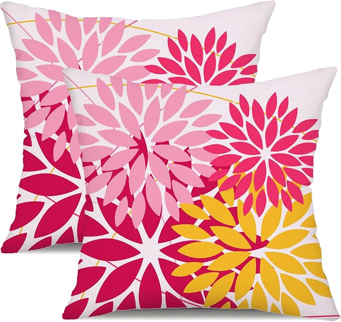 DFXSZ Pack of 2 Outdoor Waterproof Throw Pillow Covers 20x20 DarkLight Pink | Polyester Spring Summer Valentines Floral Decorative Cushion Cases(NO INSERT),For Couch Patio Funiture Garden Home Decor