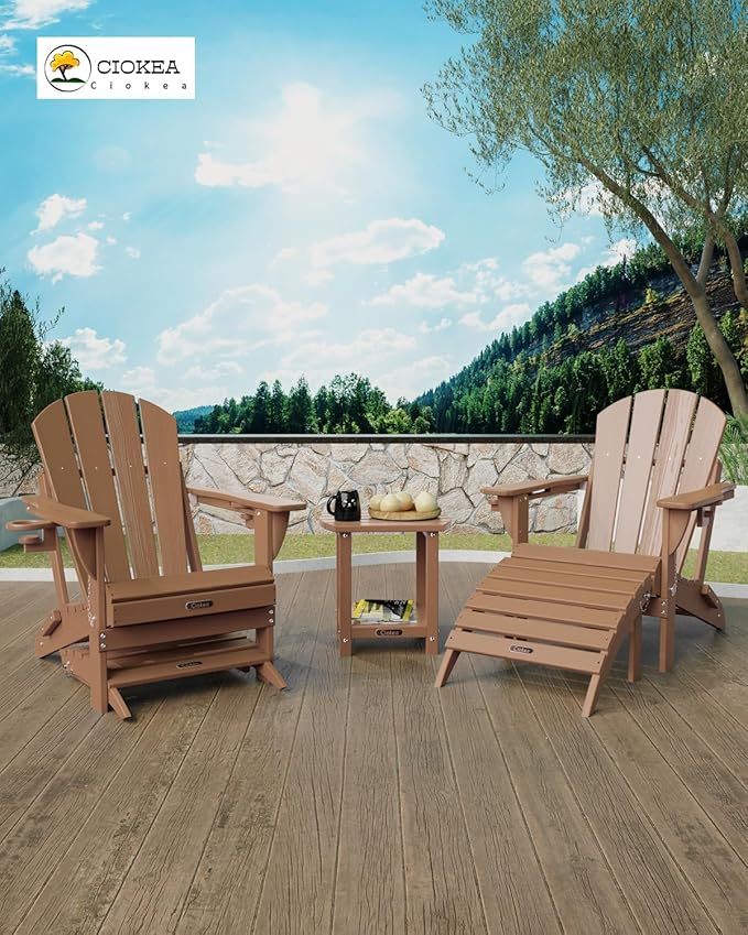 Ciokea Adirondack Outdoor Side Table, 2-Tier Sturdy Patio End Table Weather Resistant, Morden Side Table for Patio, Pool, Porch, Teak