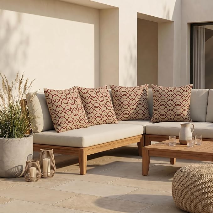 RSH DECOR: Sunbrella Square Throw Pillows Set of 4 | 20" x 20" | Water and Fade-Resistant Performance Fabric | Outdoor Pillow Covers with Down-Alternative Inserts | Made in USA (Folio Terracotta)