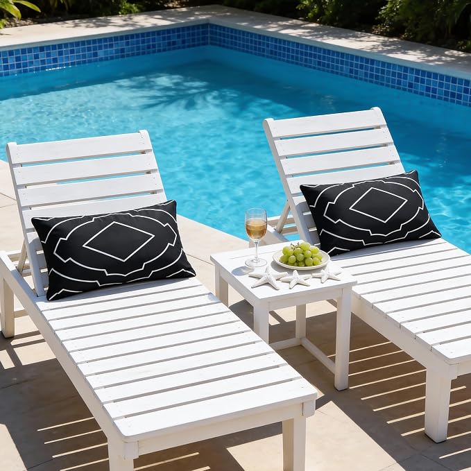 Waterproof Geometric Outdoor Pillow Covers 12x20 Inch Set of 2 | Black and White Geometric Throw Pillow Covers, Modern Decorative Cushion Cases for Patio Garden Porch Balcony Couch Sofa