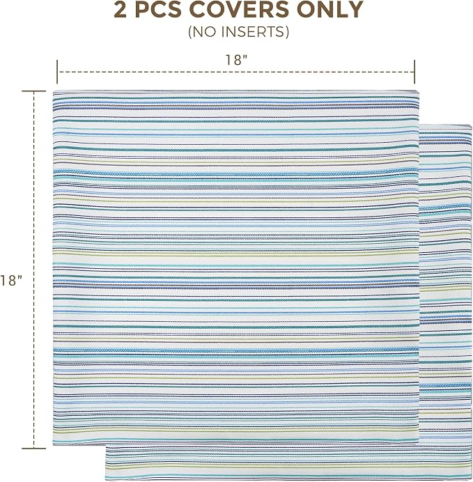 Throw Pillow Covers Set of 2, Outdoor Indoor Waterproof Decorative Patio Throw Pillowcase Shell 18x18 Inch, Square Cushion Case for Couch Sofa Garden Farmhouse Decoration-Blue Stripe