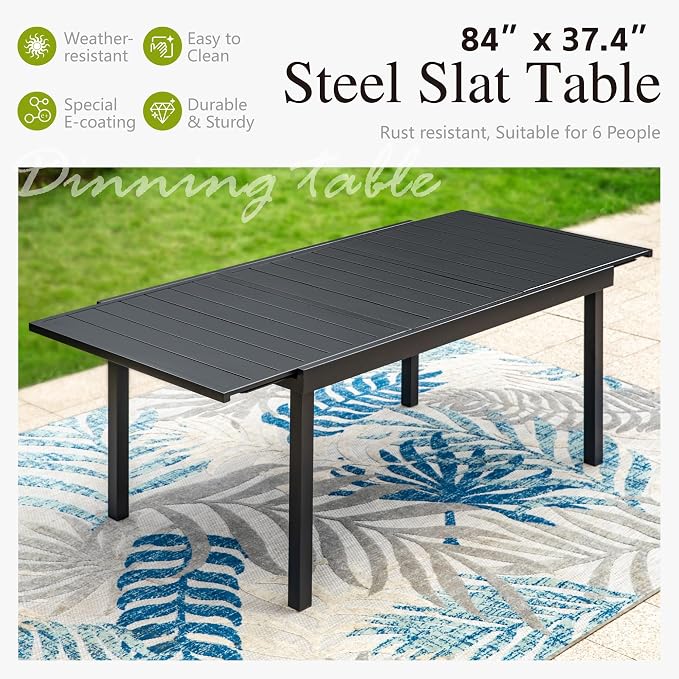Sophia & William Patio Table and Chairs Set, Outdoor Dining Set for 8, 9 Piece Metal Patio Furniture, 99" Expandable Black Rectangular Table(Geometry)