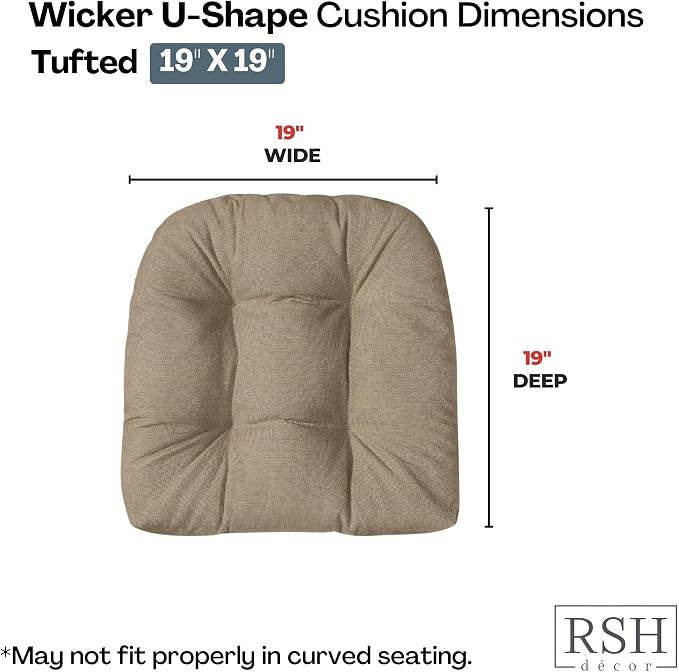 RSH DECOR: Sunbrella Tufted Wicker U-Shape Cushions Set of 2 | 19” x 19” | Outdoor Seat Cushions for Patio Furniture| Crafted with Sunbrella Performance Fabric | Made in USA (Vesper Alpaca Stone)