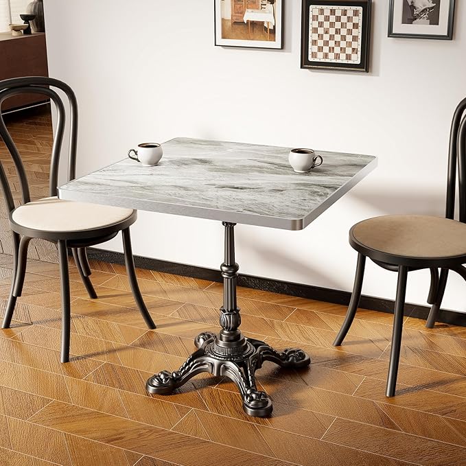 31.5" Outdoor Tulip Dining Table with Sintered Stone Tabletop and Cast Iron Base, Antique Patio Bistro Table for 2-4 Person for Indoor Outside Cafe Restaurant Backyard Garden (Light Gray Marble)