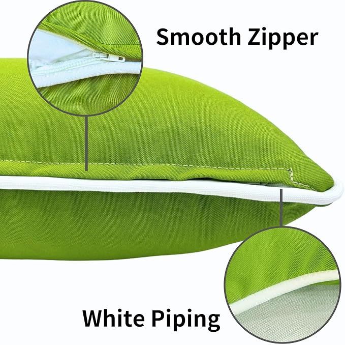 HER HWA Outdoor Lumbar Pillow Covers White Piping 20"x12" Set of 2, Garden | durable fade-resistant water-resistant 100% polyester white piping smooth zipper machine washable for indoor outdoor décor