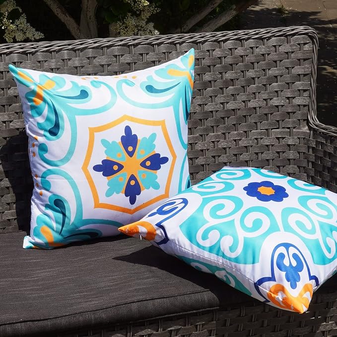 ONWAY Outdoor Boho Pillow Covers Waterproof 20x20 Set of 4 Floral Farmhouse Decorative Outdoor Throw Pillows for Bench Couch Patio Furniture Decorations