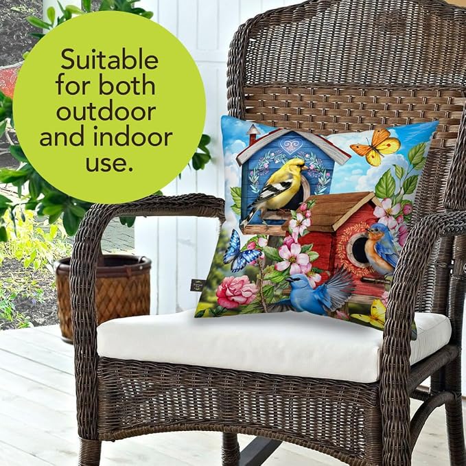 Briarwood Lane Spring Indoor/Outdoor Pillow 17x17 Floral Birdhouses for Spring Pillow