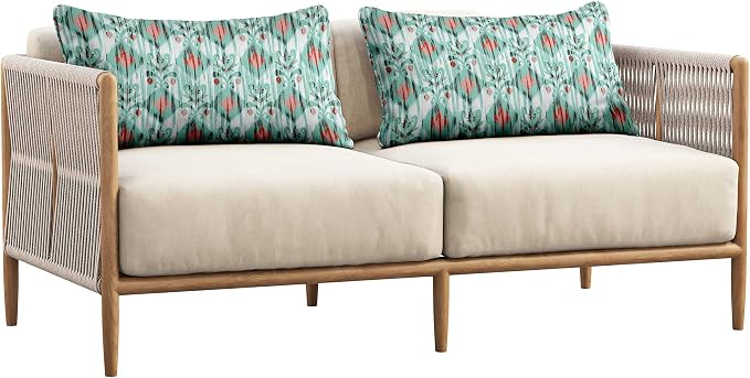 Indoor/Outdoor Polyester Fabric Lumbar Pillow Cover, All-Weather Waterproof Rectangular Cushion Case for Patio Furniture, 12 x 20 Set of 2 - Ikat-75