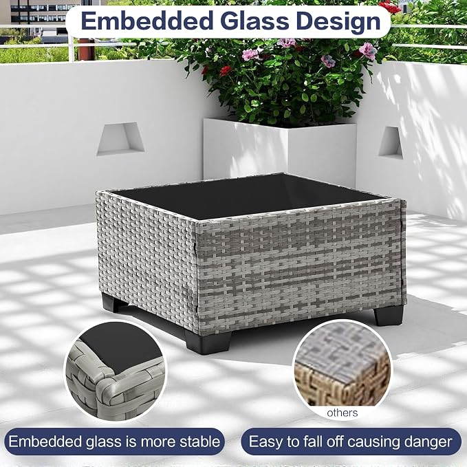 5-Piece Outdoor Patio Furniture Set, PE Rattan Weaving Sofa with Light Grey Cushions and Steel Frame, Coffe Table Included, Outdoor Conversation Set Grey