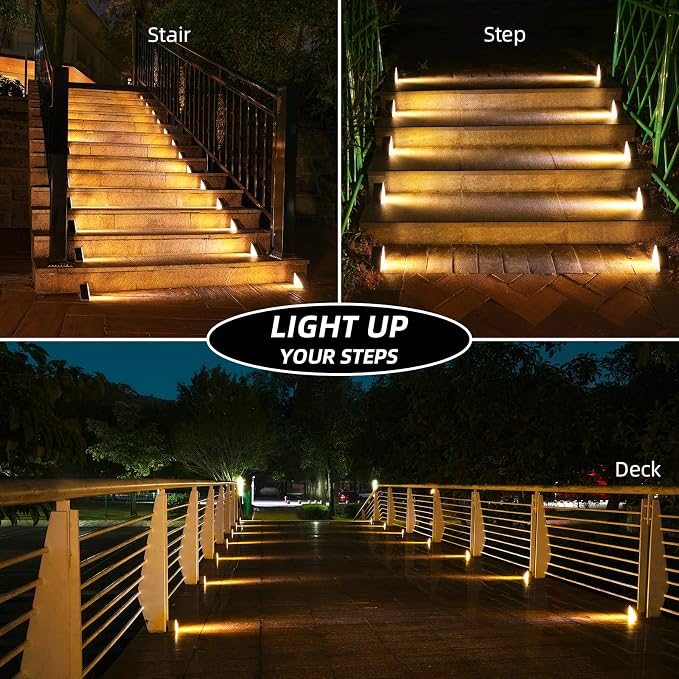 Solar Step Lights - 12 Pack Warm White Auto On/Off, Waterproof IP67, Outside for Stairs, Patios, Yards, Porches, Steps, Sidewalks, Decks