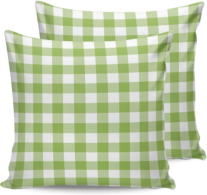 Outdoor Waterproof Throw Pillow Covers Set of 2 Sage Green Buffalo Check Plaid Pillowcases 24x24 Inches Farmhouse Style Patio Decorative Pillows Cushion Case Patio Pillows for Couch Bed Chair Garden