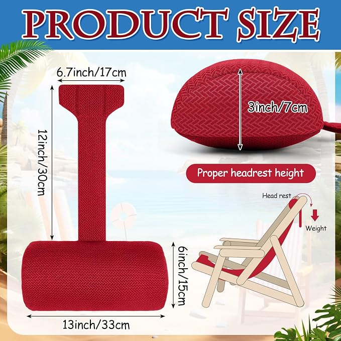 Kigley 2 Pcs Chaise Lounge Headrest Pillow for Patio Outdoor Pool Headrest Pillow Quick Drying Lounger Supplies for Adult with Non Slip Weighted Tail(Burgundy)