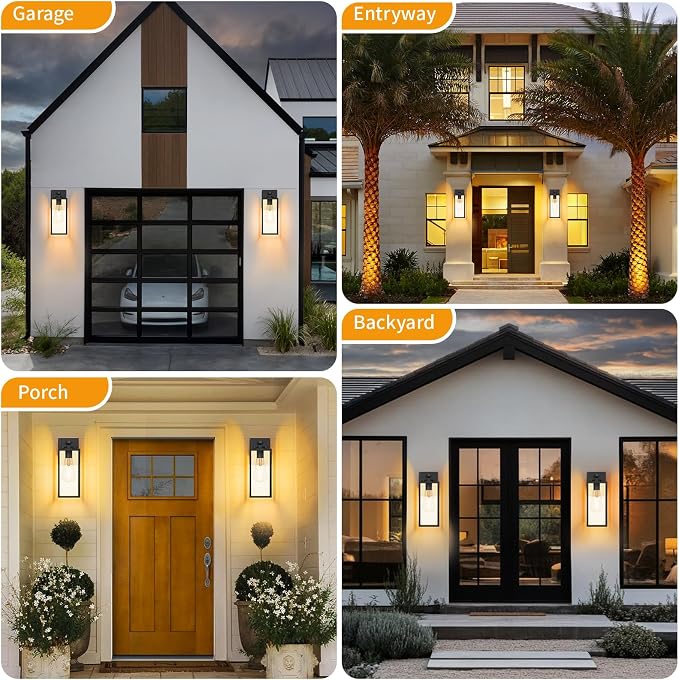 15'' Black Motion Sensor Outdoor Front Porch Lights for Outside, Large Exterior Lighting Fixtures Wall Mount for House, Wall Sconce Lamp, Waterproof Lantern Coach Lights for Garage, Entryway,Yard