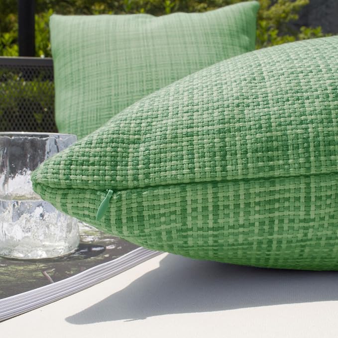 Kevin Textile Outdoor Waterproof 12"x24" Pillow Covers 2 Pack, Sage Green | Water Resistant, Faux Linen Yarn-dyed, Woven Texture Throw Pillow Covers for Tent Patio Garden Couch Sofa