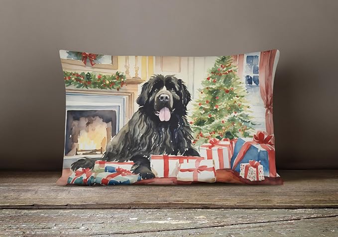 Caroline's Treasures DAC2707PW1216 Newfoundland Cozy Christmas Throw Pillow Machine Washable, Indoor Outdoor Decorative Pillow for Couch, Bed or Patio, 12HX16W