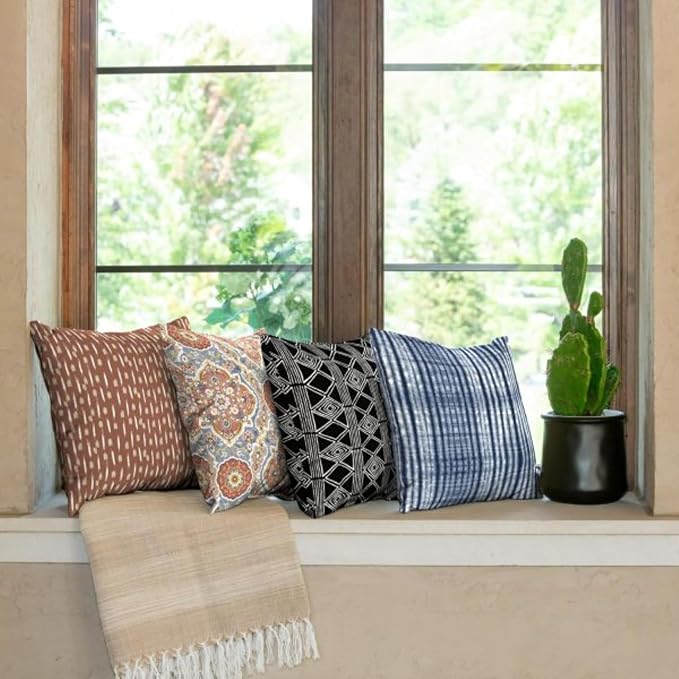 Arden Outdoor Toss Pillow, 4-Pack, 16x16, Global Medallion | Indoor/Outdoor Décor, Set of 4, 16 x 16, Rain-Proof, Fade Resistant, Mold and Mildew Resistant