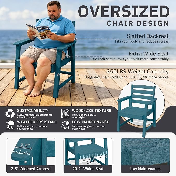 AreShark Patio Dining Chair Set of 2,All Weather HDPE Outdoor Dining Armchairs with Wide Seat and Backrest,Weatherproof Patio Chairs for Garden,Backyard,Deck,Navy Blue