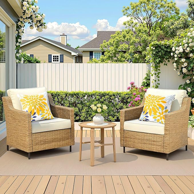 Floral Outdoor Pillow Covers Yellow Blue 16x16 Set of 2 | Waterproof Throw Pillow Cases Spring Decorative Summer Cushion Covers for Patio Furniture Garden Bench Porch Sofa