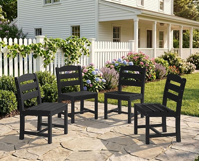 KINGYES Outdoor Armless Dining Chairs Set of 4,All-Weather HDPE Patio Chairs for Backyard,Pooside,Black