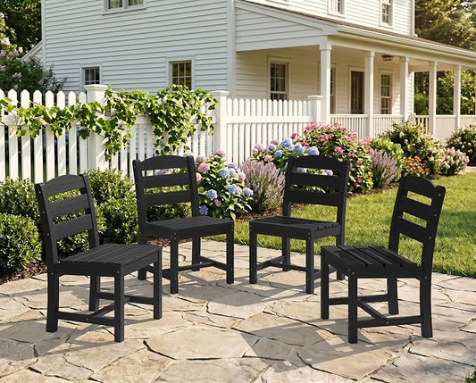 KINGYES Outdoor Armless Dining Chairs Set of 4,All-Weather HDPE Patio Chairs for Backyard,Pooside,Black