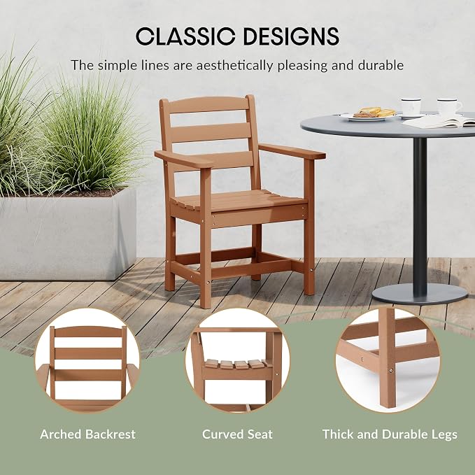 WestinTrends Ashore Outdoor HDPE Patio Classic Dining Arm Chair, Teak