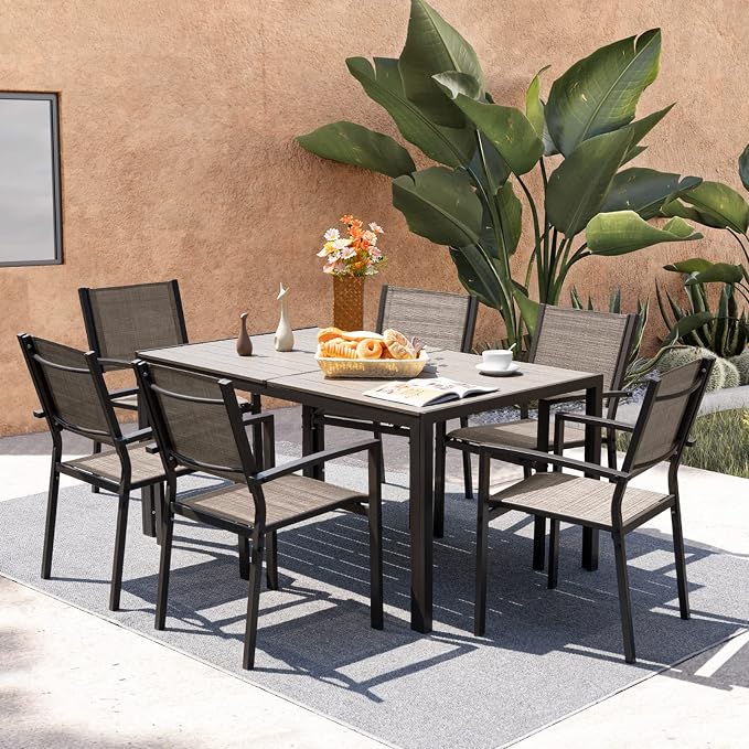 Devoko Patio Dining Table for 6 Outdoor Patio Table 59" x 35" Weather-Resistant Rectangular Table for Deck, Garden, Backyard