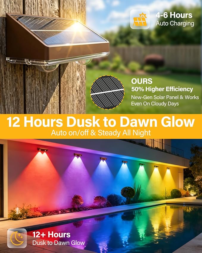 Solar Fence Lights Outdoor, 6 Pack Fence Lights Solar Powered