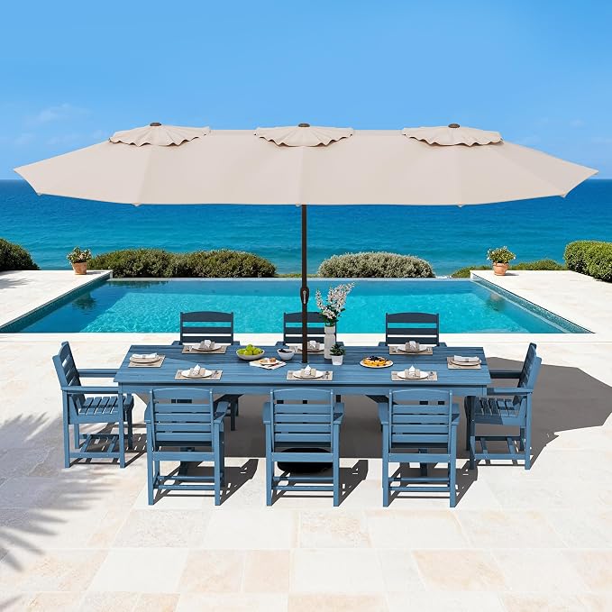 SERWALL Outdoor Dining Chairs Set of 4, All-Weather HDPE Patio Chair with 19.7" Widened Seat, for Backyard, Garden, Blue