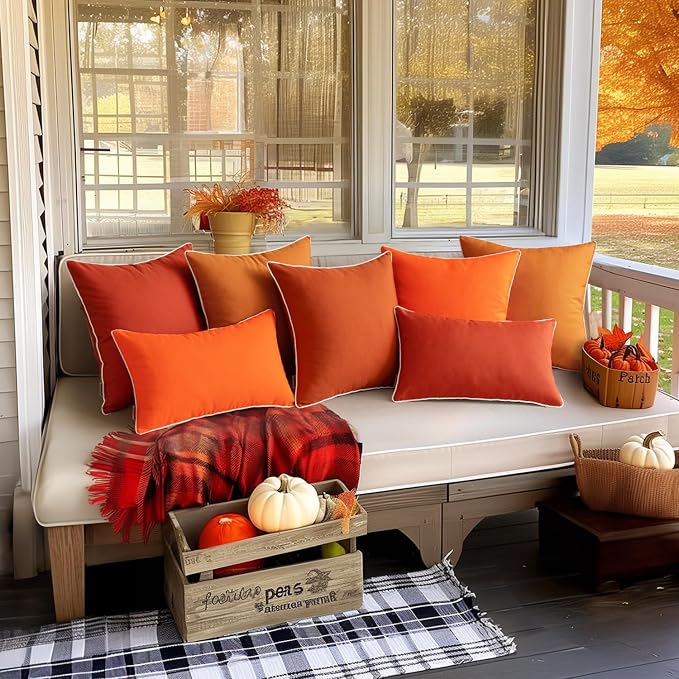 MIULEE Outdoor Waterproof Pillow Covers 12x20 Rust Pack of 2 | Decorative Farmhouse Throw Pillow Covers with Piping,Square Solid Color,Patio Furniture,Summer Couch Tent Sofa Living Room