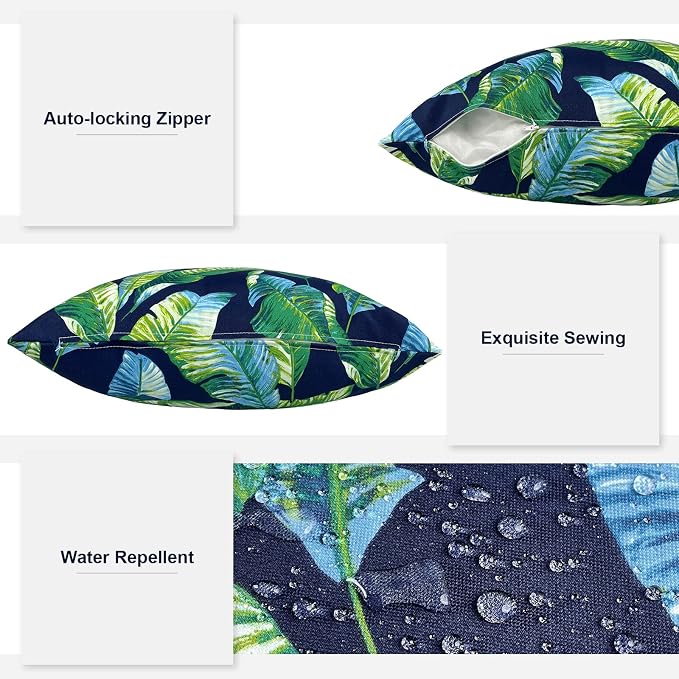 Outdoor Lumbar Pillows, Water Repellent Cushion Pillows 12x20 Inch, Outdoor Pillows with Inserts for Home Garden, Pack of 2, Hanalei Lagoon