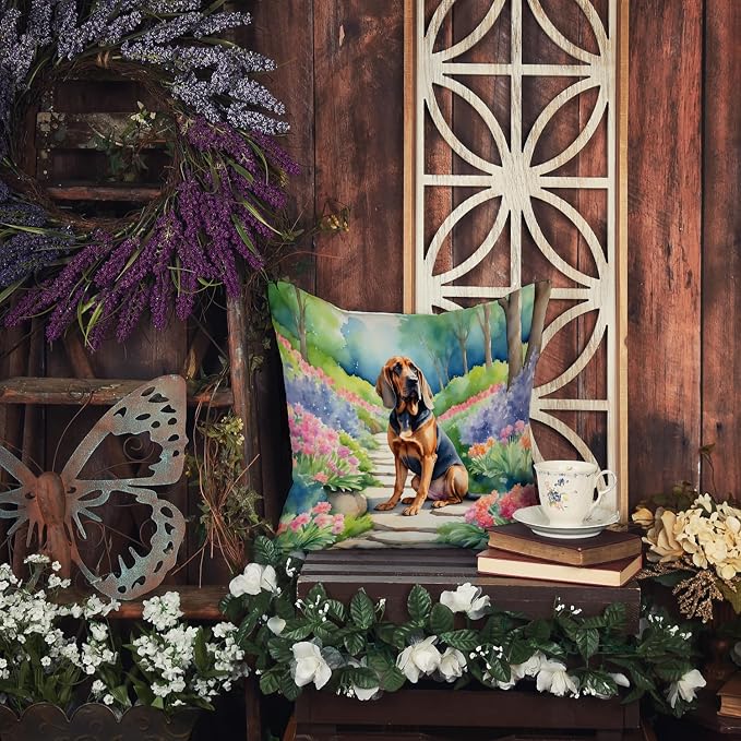 Caroline's Treasures Bloodhound Spring Path Throw Pillow Machine Washable, Indoor Outdoor Decorative Pillow for Couch, Bed or Patio, 14Hx14W
