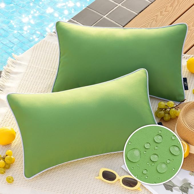 Phantoscope Pack of 2 Outdoor Waterproof Solid Throw Decorative Pillow Cover Decorative Square Outdoor Pillows Cushion Case Patio Pillows for Couch Tent, Forest Green 12x20 inches 30x50 cm