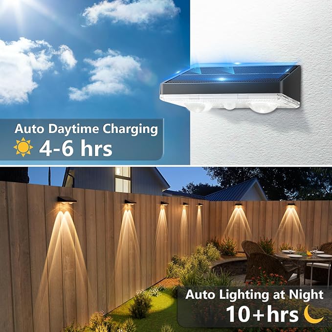 Solar Fence Lights,24 Pack Solars Deck Light,Warm White Color,Outdoor Bulb Waterproof Led IP65,Power Patio Lamp with Lenses for Outside/Backyard/Railing/Yard(Black)