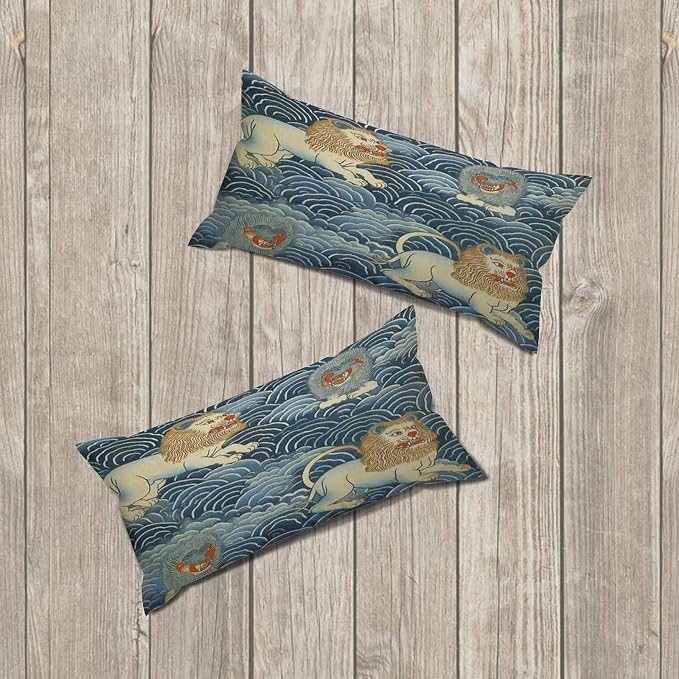 Set of 2 Blue Tibet Tiger Pillow Cases 12x24in Cushion Covers Farmhouse Pillows Covers for Couch Living Room Office Soft Rectangle Accent Pillowcase for Kids
