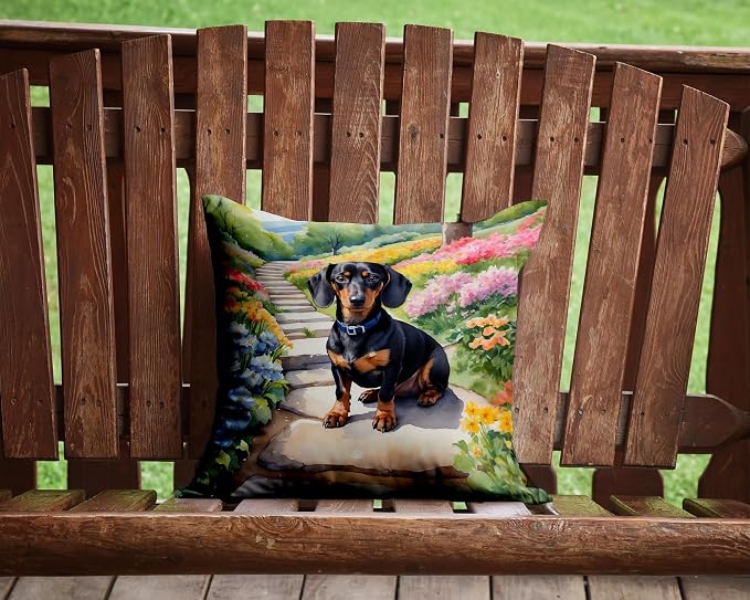 Caroline's Treasures Dachshund Spring Path Throw Pillow Machine Washable, Indoor Outdoor Decorative Pillow for Couch, Bed or Patio, 14Hx14W