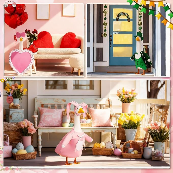 11 Set Holiday Porch Goose Outfits All Seasons Goose Clothes Umbrella Easter Statue Costume for Patio Lawn Outdoor