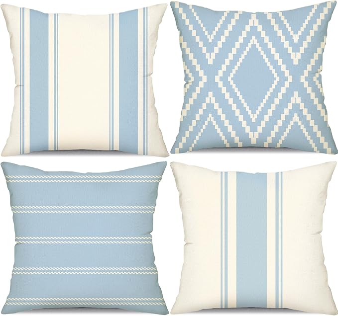 DFXSZ Outdoor Light Blue Waterproof Geometry Pillow Covers 16x16 Set of 4 | Spring Summer Waterproof Modern Throw Pillowcases（No Inserts） Outdoor Decor for Patio Funiture Garden Polyester Covers