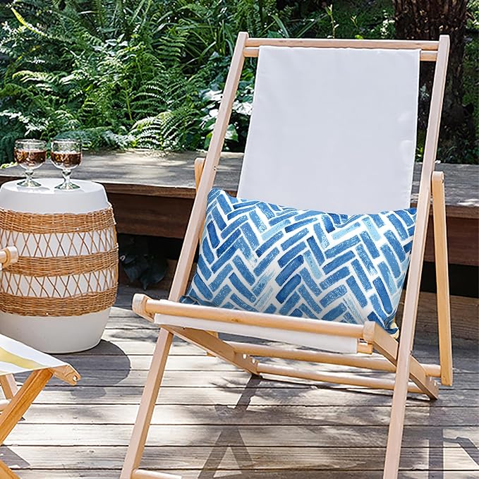 Outdoor Lumbar Pillows 12x20 inch, Rectangle Throw Pillows with Inserts, Decorative Lumbar Cushions for Patio Furniture Garden Couch Home Sofa Office Chair, Pack of 2, Blue Bricks