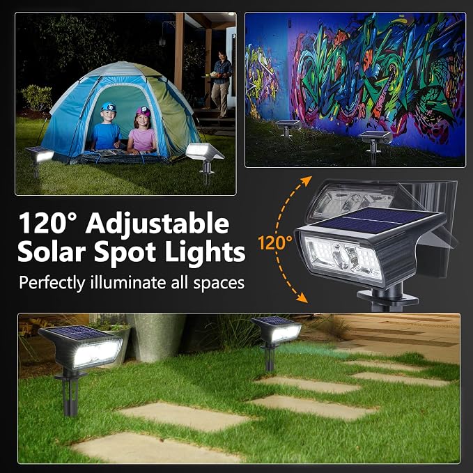 Toodour Solar Spot Light Outdoor, 2 Pack Solar Lights Outdoor with 2 Modes, Waterproof Solar Powered Flood Lights Landscape Lighting for Yard Garden Home Pathway Walkway Outdoor Decor - Cool White