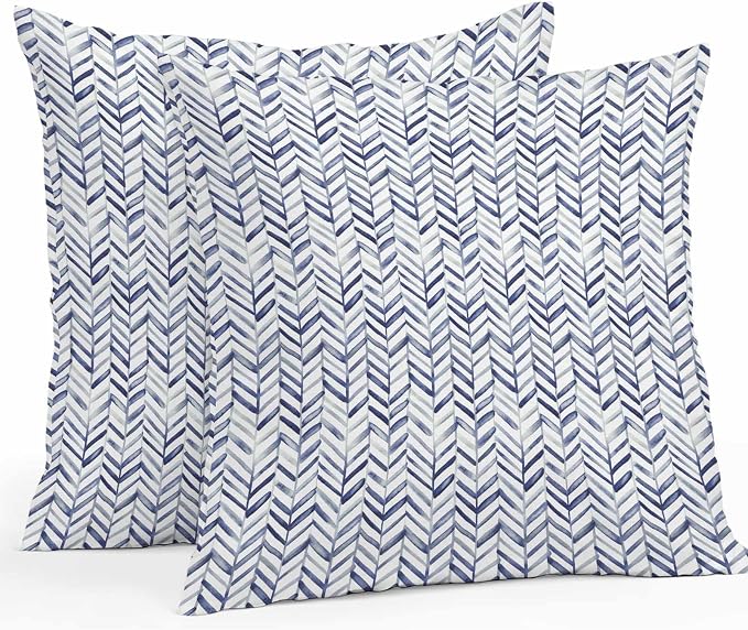 Vandarllin Outdoor Throw Pillows Covers 20x20 inch Set of 2 Waterproof Blue Stripe Lines Decorative Zippered Cushion Covers for Patio Furniture, Abstract Striped Lumbar Pillowcases