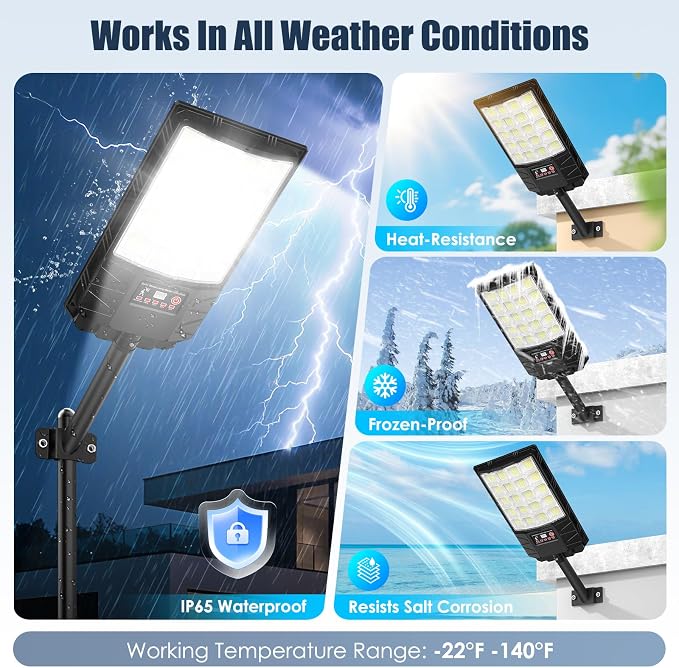 6-Pack Solar Street Lights Outdoor Waterproof, 6500K 24000LM LED Flood Lights with Motion Sensor, Dusk to Dawn Solar Light for Outside, Solar-Powered Security Lighting for Parking Lot Area Garage Yard